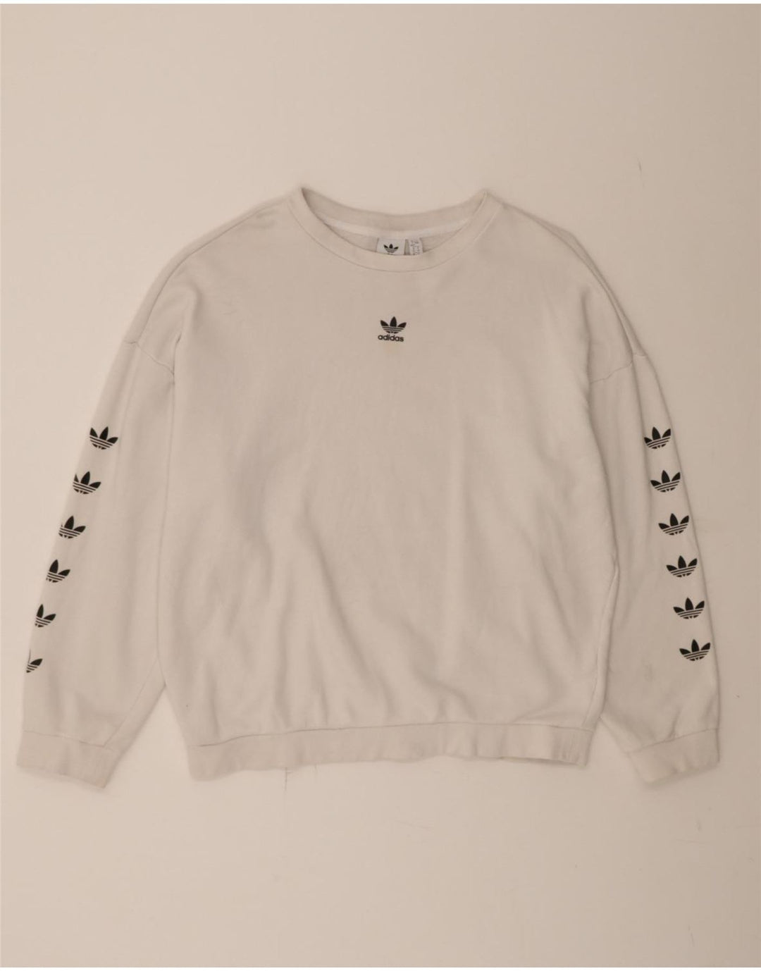 ADIDAS Womens Oversized Graphic Sweatshirt Jumper UK 16 Large White Cotton Vintage Adidas and Second-Hand Adidas from Messina Hembry 