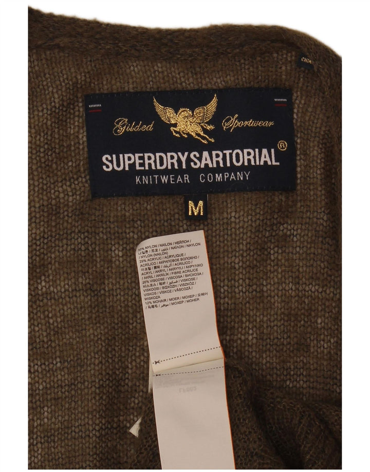 Superdry Damen Longline Open Cardigan Pullover UK 14 Medium Khaki Nylon