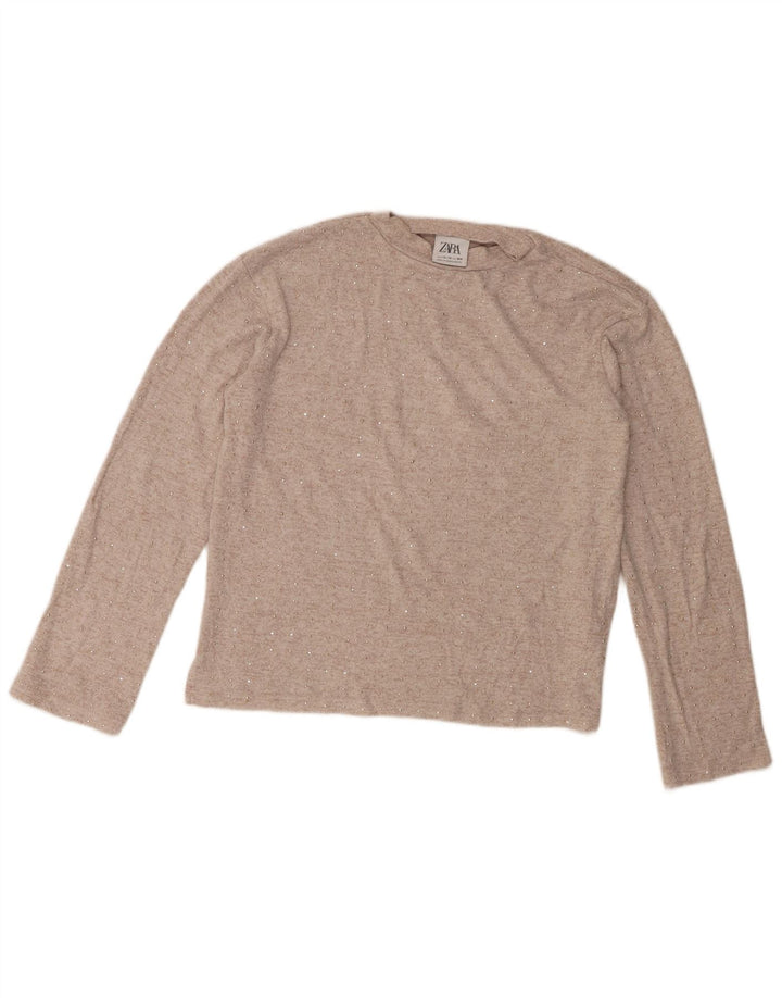 Zara Mädchen Top Langarm 13-14 Jahre Beige Polyester