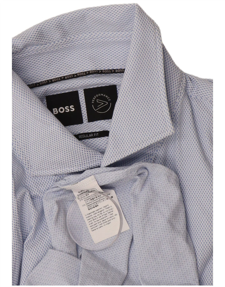 HUGO BOSS Herren-Hemd mit normaler Passform, großes, blau gepunktetes Polyester