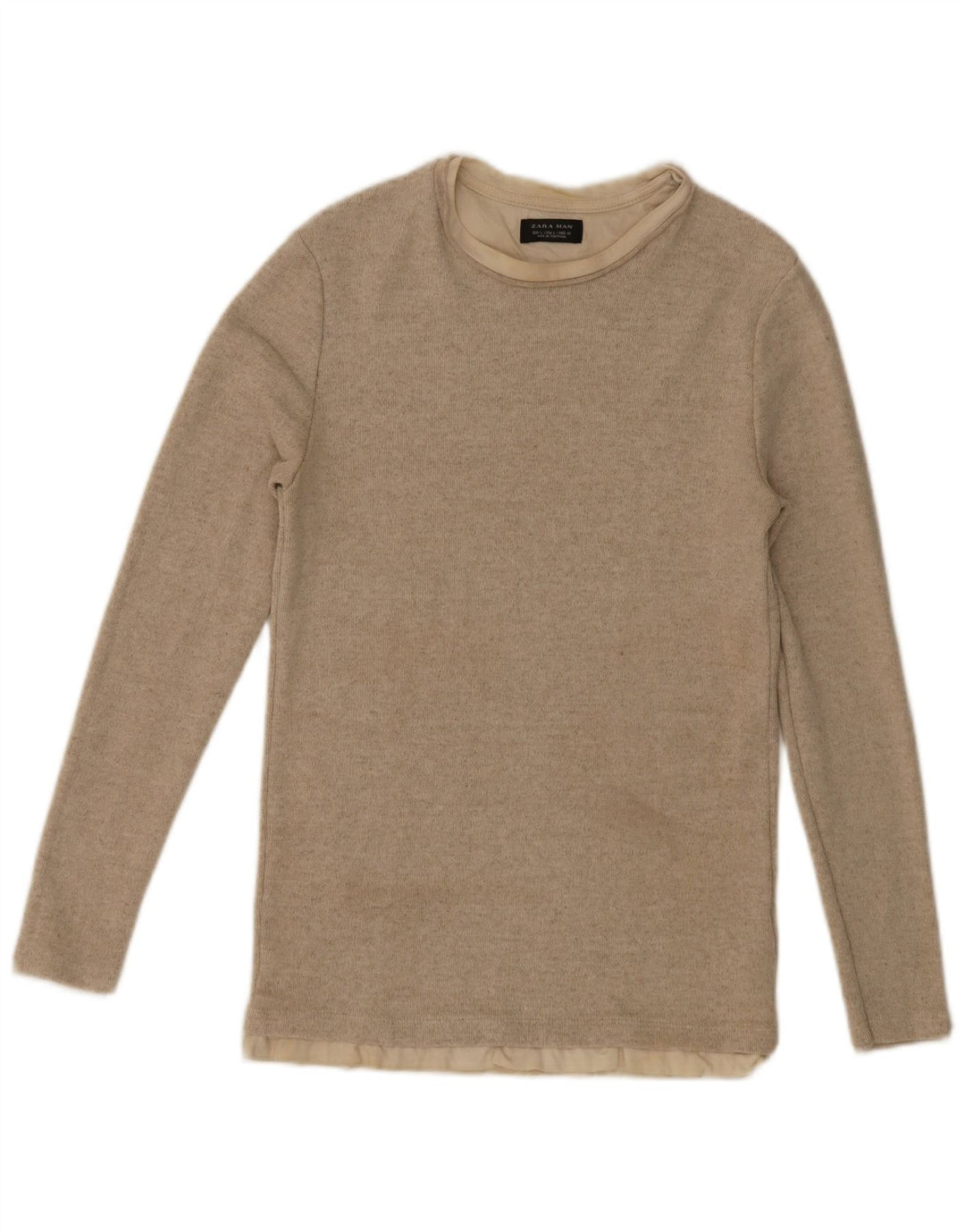 Zara Herren-Oberteil, langärmelig, groß, beige, Polyester