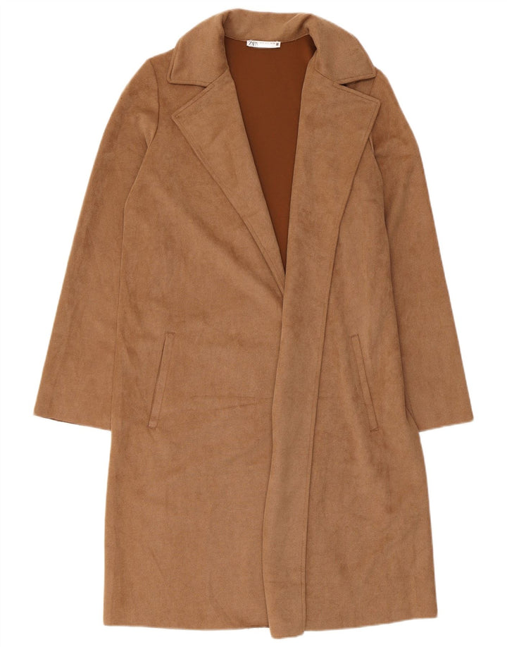 Zara Damen Mantel UK 10 Small Braun Polyester