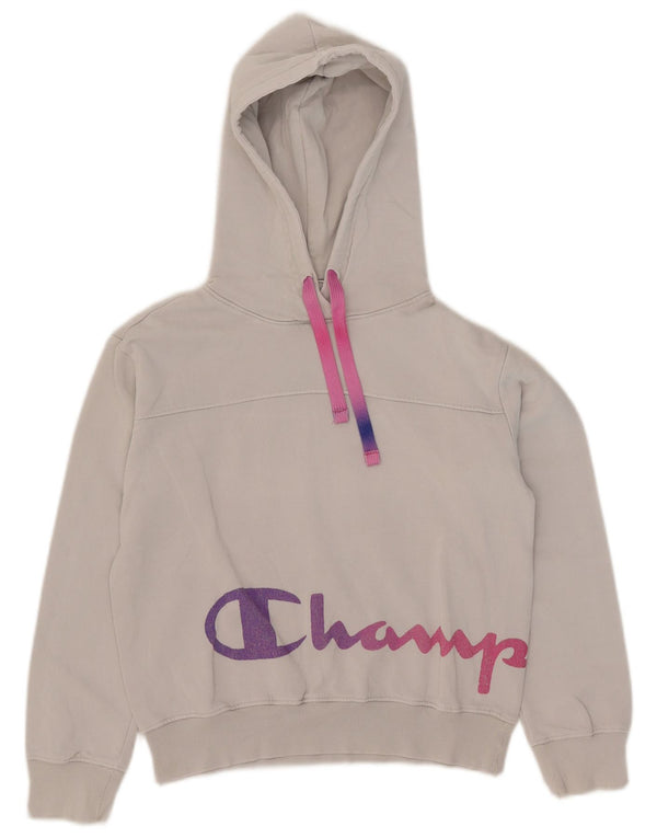 Champion Womens Graphic Oversized Hoodie Pullover UK 6 XS Weiße Baumwolle