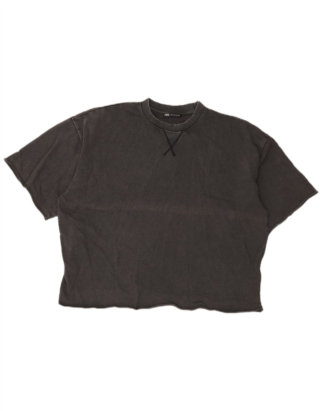 Übergroßes T-Shirt-Oberteil von Zara für Damen, UK 10, Größe S, graue Baumwolle