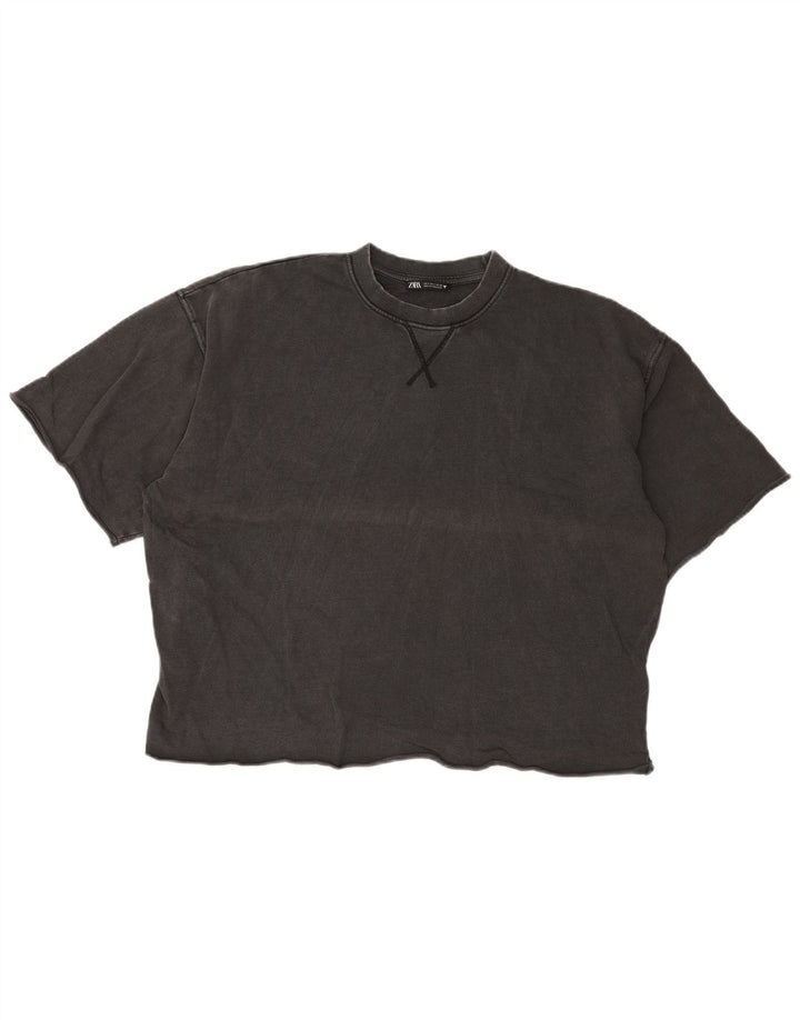 Übergroßes T-Shirt-Oberteil von Zara für Damen, UK 10, Größe S, graue Baumwolle