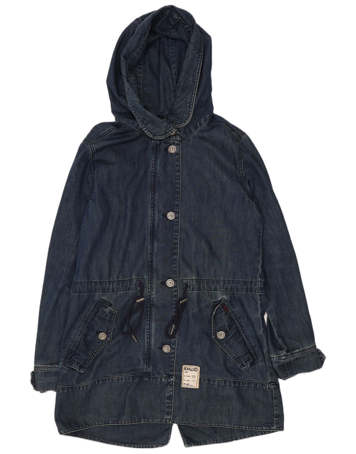 KHUJO Damen-Dufflecoat mit Kapuze, UK 14, mittelmarineblaue Baumwolle