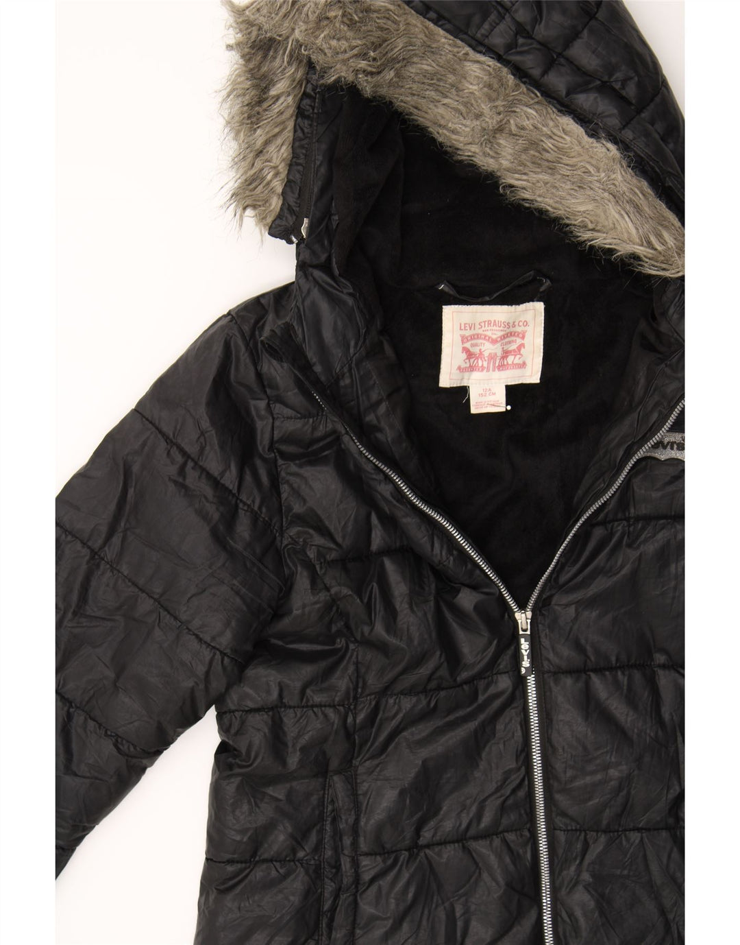 LEVI'S Girls Hooded Padded Jacket 11-12 Years Black Polyester Vintage Levi's and Second-Hand Levi's from Messina Hembry 