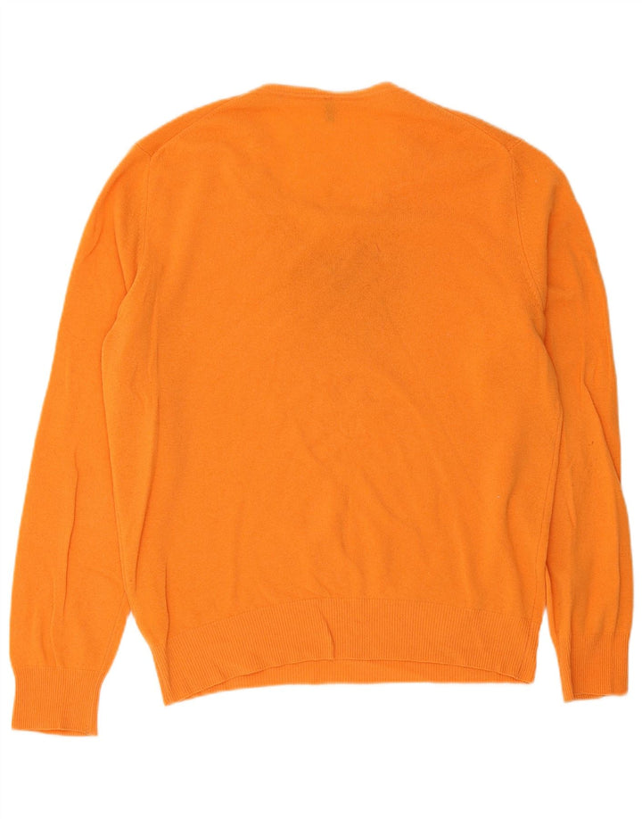 Benetton Herren V-Ausschnitt Pullover Pullover XL Orange Schurwolle