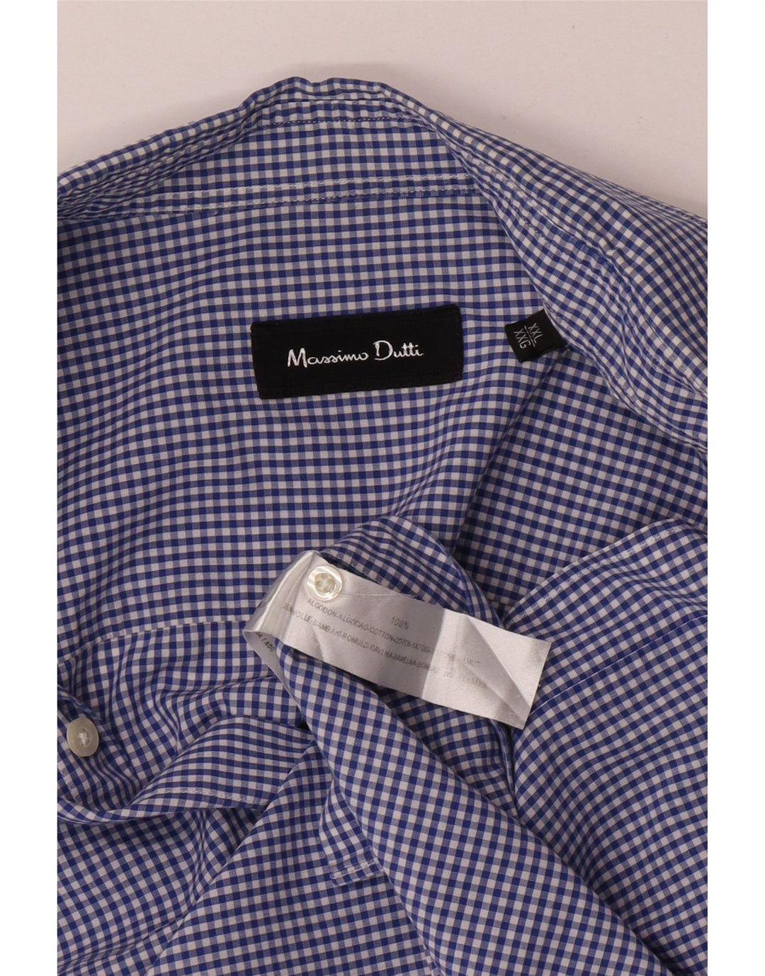 Massimo Dutti Herrenhemd 2XL, blaue Gingham-Baumwolle
