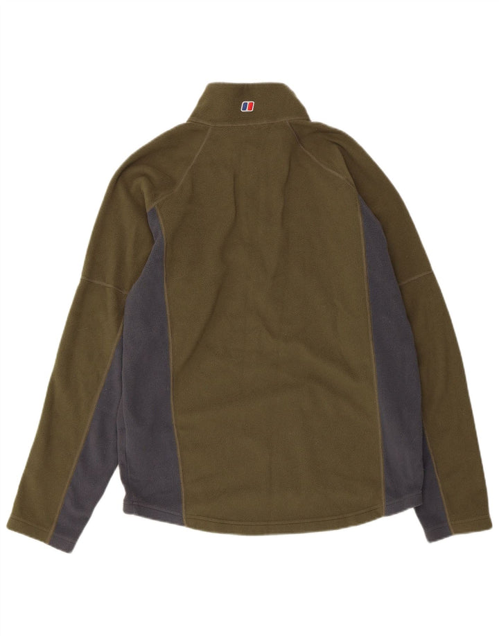 BERGHAUS Herren-Fleecepullover mit Reißverschluss am Hals, klein, Khaki, Farbblock-Polyester