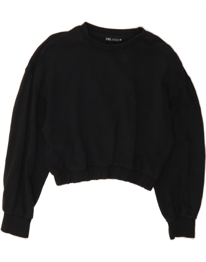 ZARA Womens Crop Sweatshirt Jumper UK 14 Medium Black Cotton Vintage Zara and Second-Hand Zara from Messina Hembry 