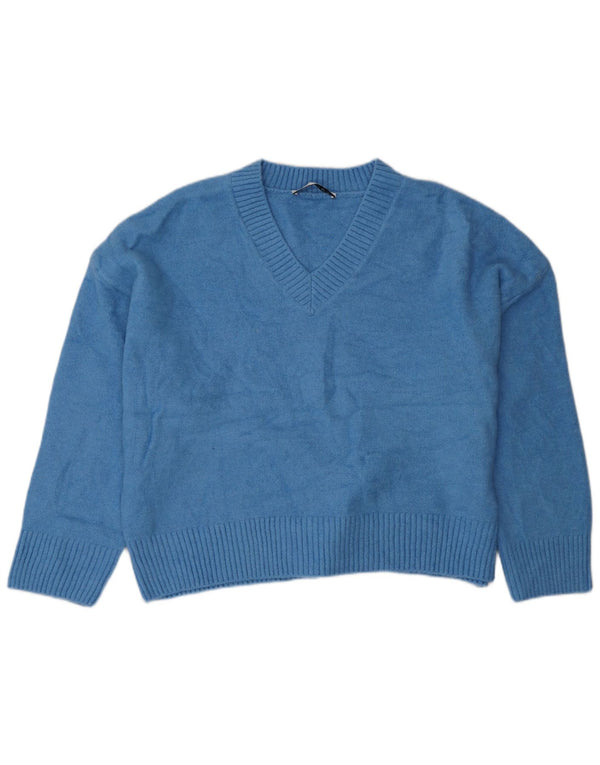 ZARA Damen-Pullover, übergroß, V-Ausschnitt, Gr. 18, XL, Blau, Acryl