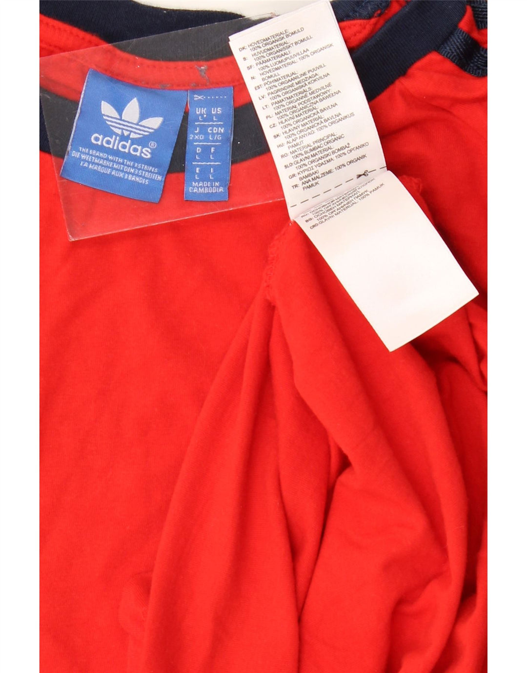ADIDAS Damen T-Shirt Top UK 16 Große rote Baumwolle