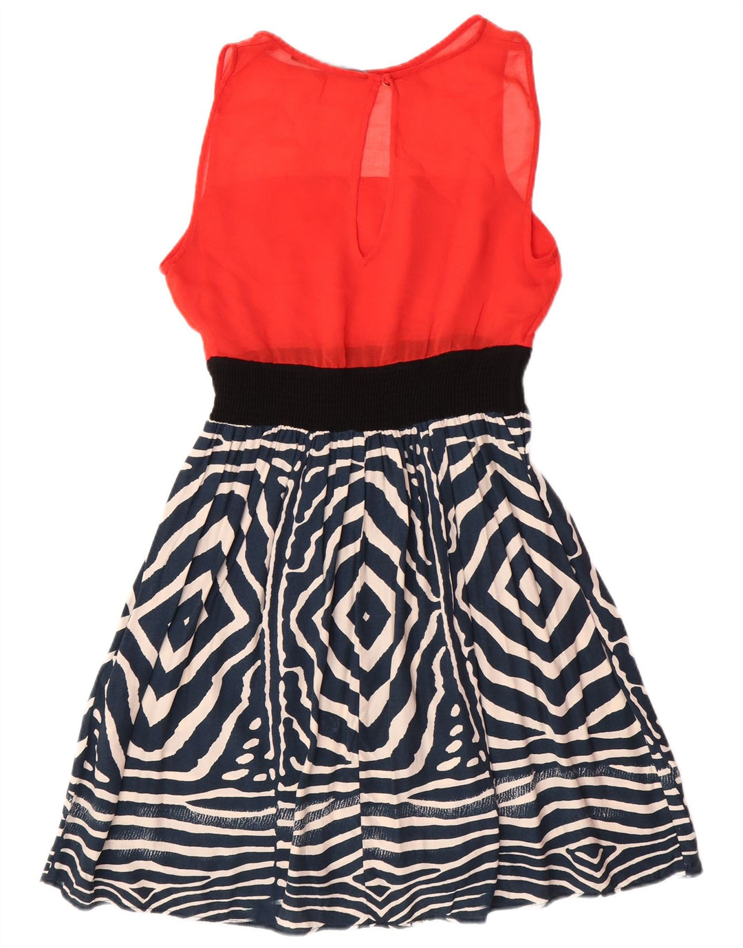 Zara Damen Basic Ärmelloses A-Linien-Kleid UK 12 Mittelrot Geometrisch Modern