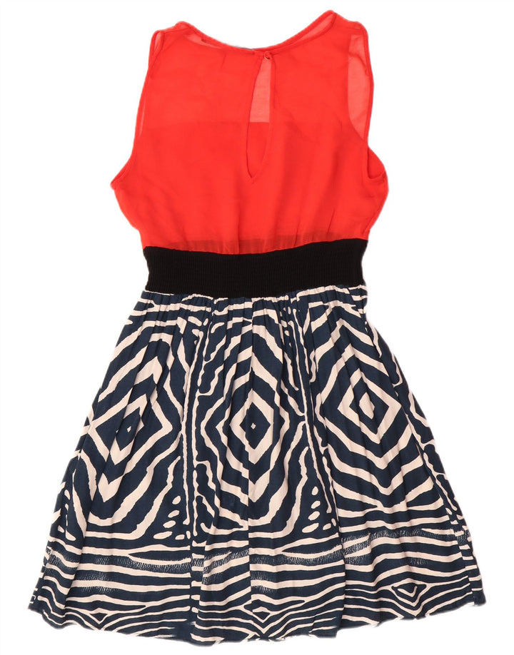 Zara Damen Basic Ärmelloses A-Linien-Kleid UK 12 Mittelrot Geometrisch Modern