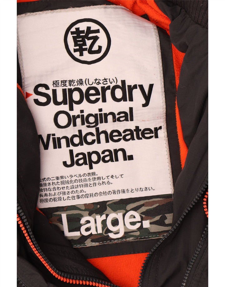 Superdry Damen-Windbreakerjacke mit Kapuze, UK 16, Größe L, grau, Polyester