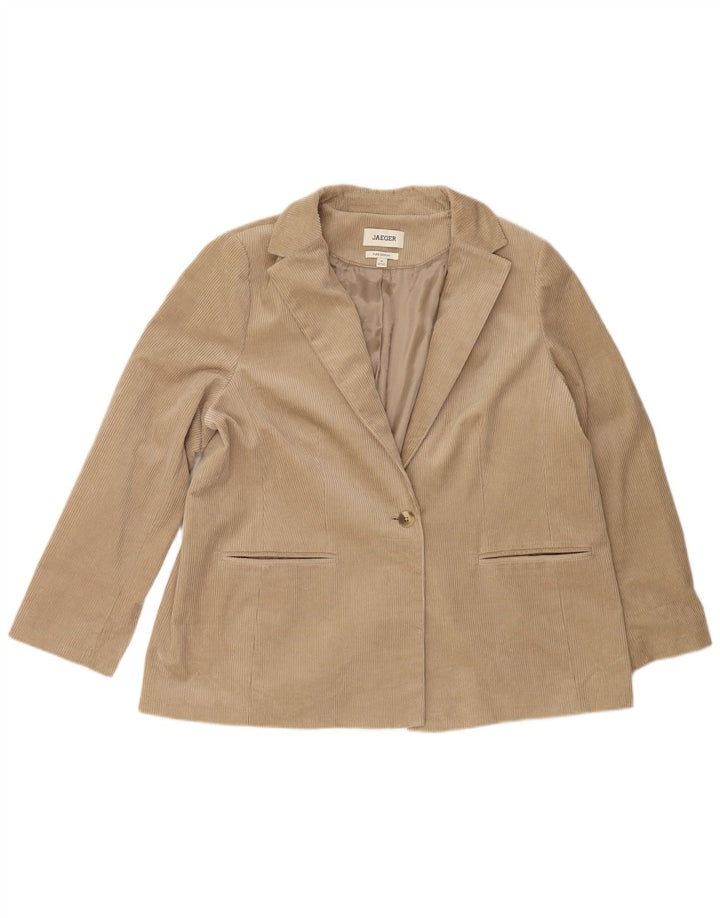 JAEGER Damen 1-Knopf-Blazer aus Cord, UK 20 2XL, beige Baumwolle