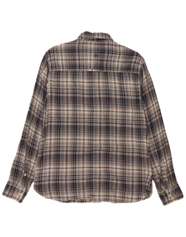 FAT FACE Mens Classic Fit Flannel Shirt Medium Navy Blue Check Cotton