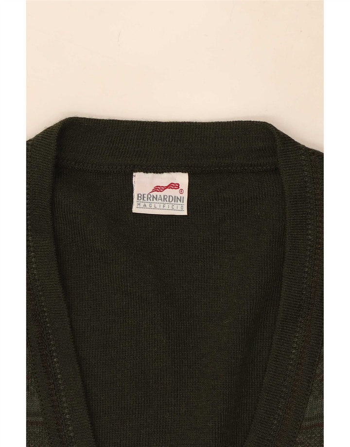 Bernardini Herren-Strickjacke, ärmellos, groß, Khaki, geometrische Wolle