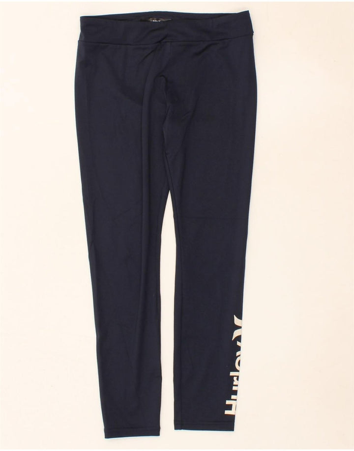 HURLEY Girls Graphic Leggings 10-11 Years Navy Blue Polyester Vintage Hurley and Second-Hand Hurley from Messina Hembry 