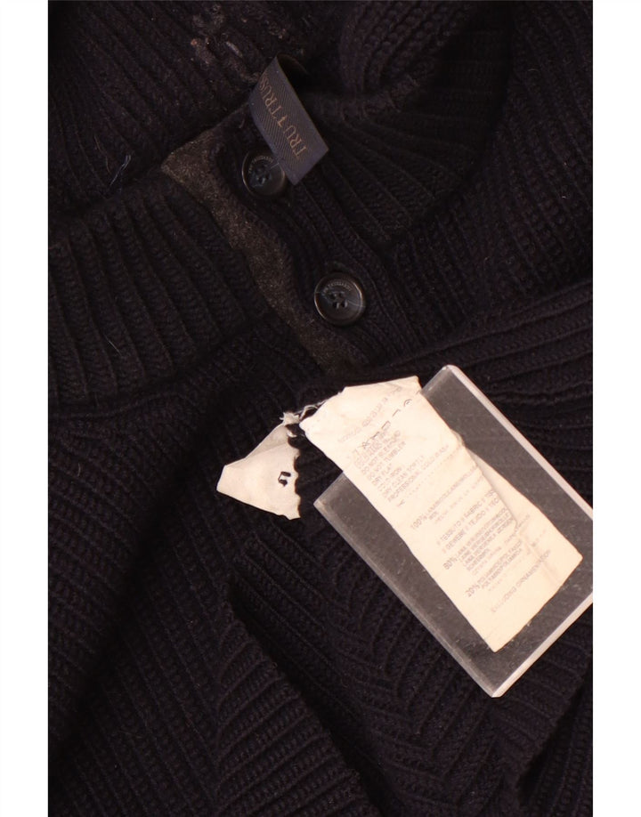 Trussardi Herren-Pullover mit Kapuze und Knopfkragen, mittelmarineblaue Wolle