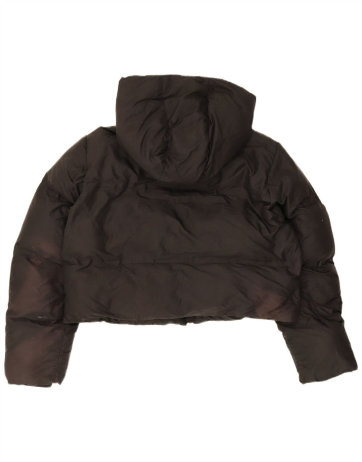 Zara Damen Crop Hooded Übergroße wattierte Jacke UK 10 Small Schwarz Polyester