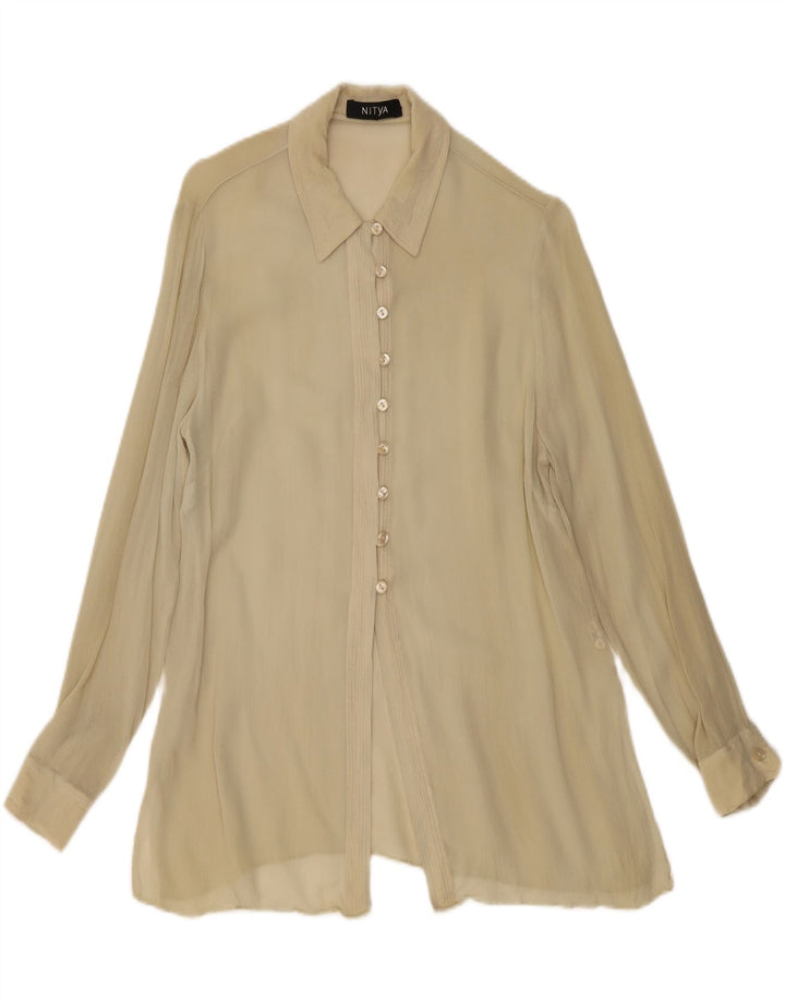 Durchsichtige Damen-Hemdbluse von Nitya, EU 38, mittelbeige Viskose