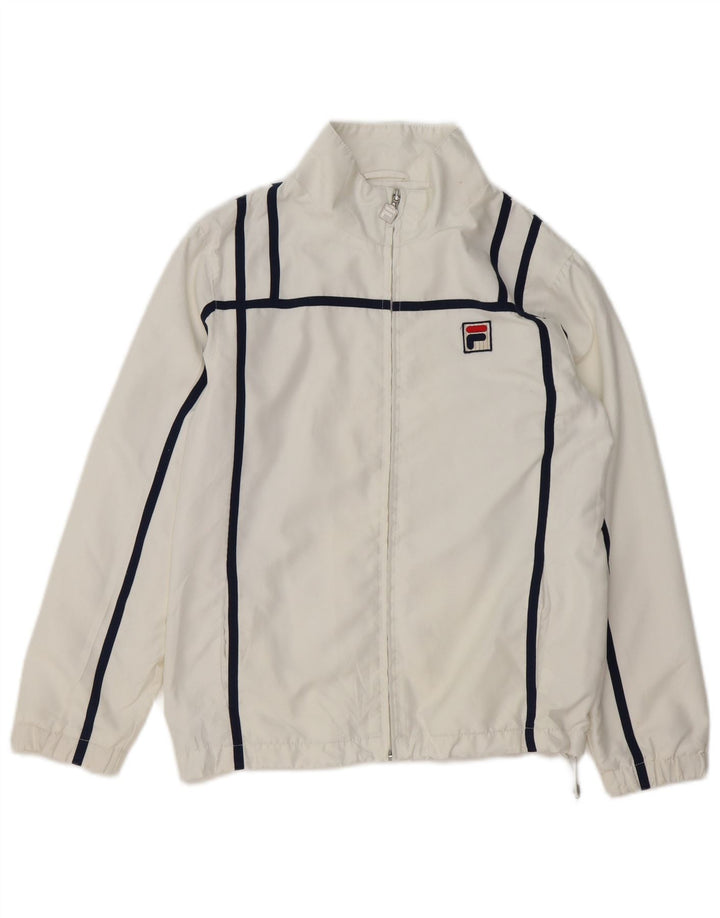 FILA Jungen White Line Trainingsanzug-Top-Jacke, 8–9 Jahre, weißes Polyester