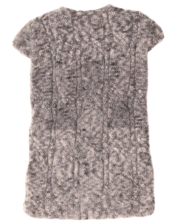 Vintage Damen Kurzärmeliges Pulloverkleid UK 10 Small Grau meliert