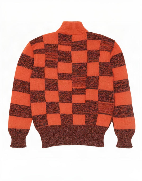 Vintage Womens Turtle Neck Jumper Sweater UK 16 Large Orange Check