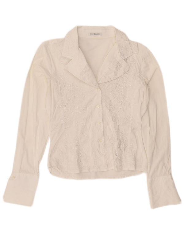 Naracamicee Crop-Hemdbluse für Damen, UK 12, mittelweiß, geblümt, Baumwolle