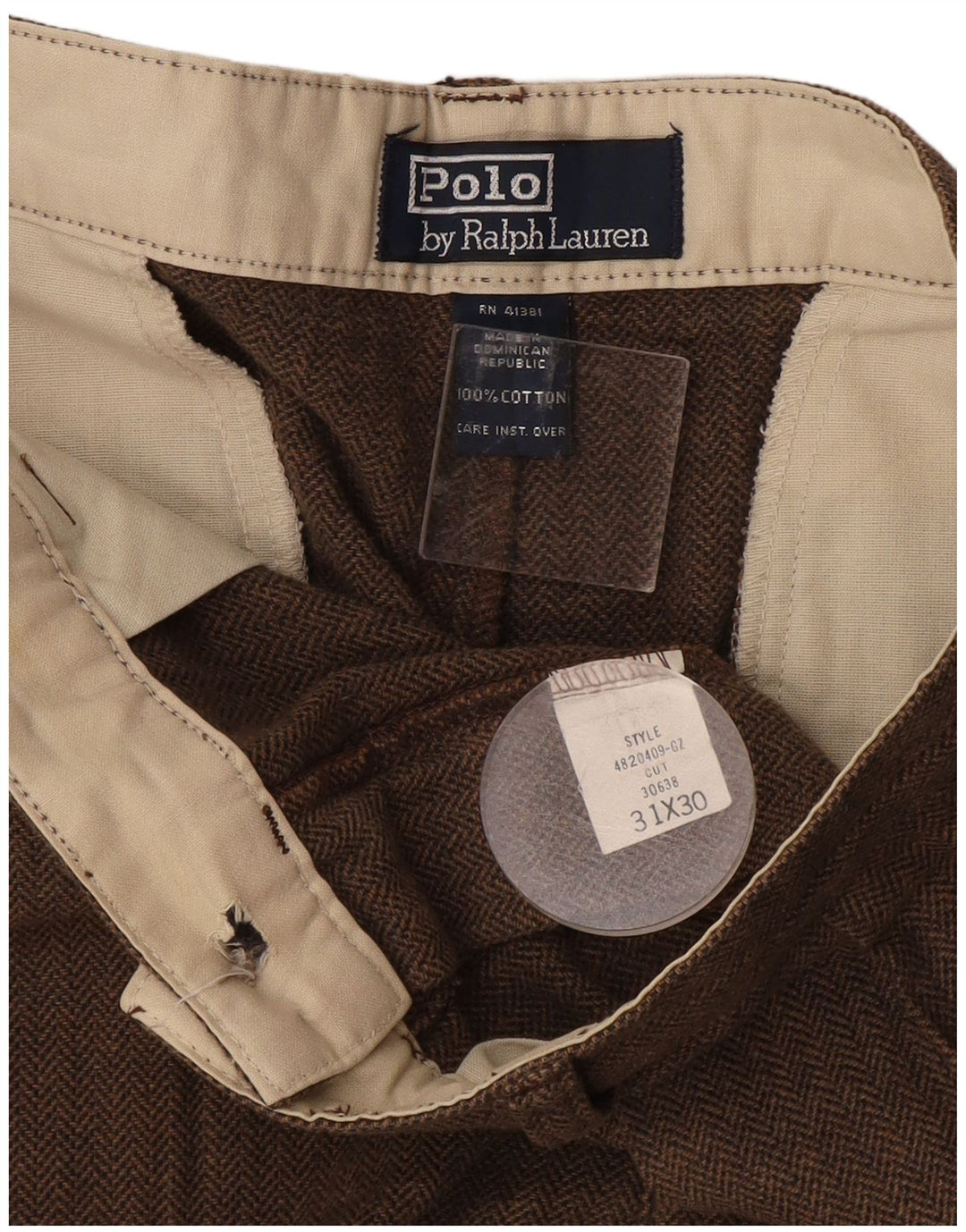 Polo Ralph Lauren Freizeithose für Herren, W31, L30, braune Baumwolle mit Fischgrätenmuster