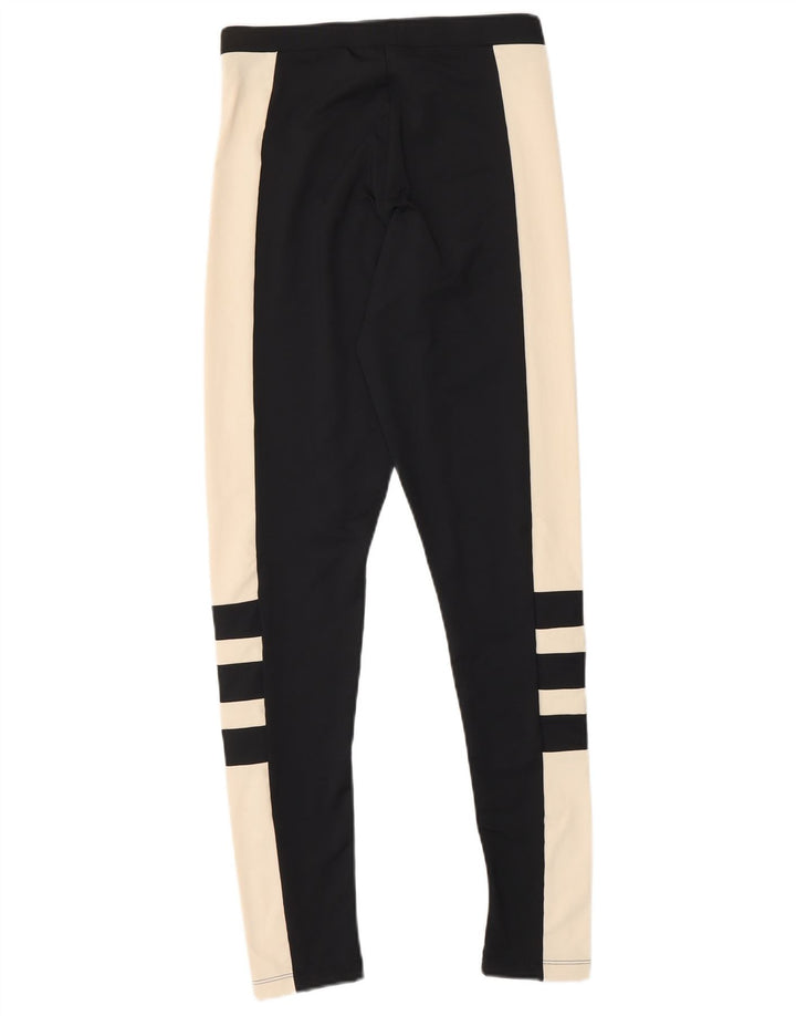 ADIDAS Damen Leggings UK 8 Small Schwarz Colourblock Polyester