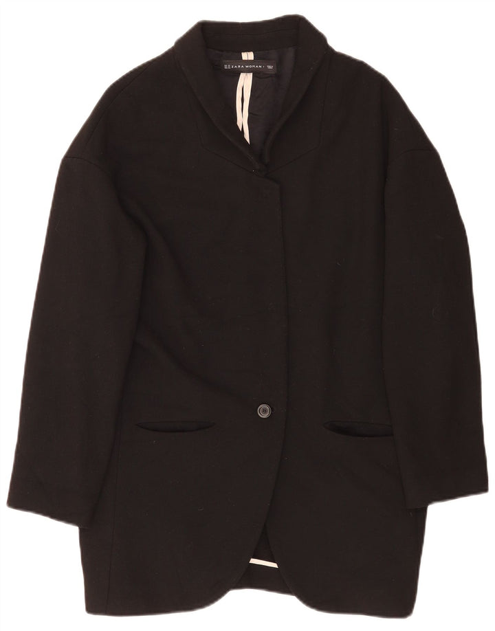 Zara Damen 1-Knopf-Übergröße-Blazerjacke UK 6 XS Schwarz Polyester