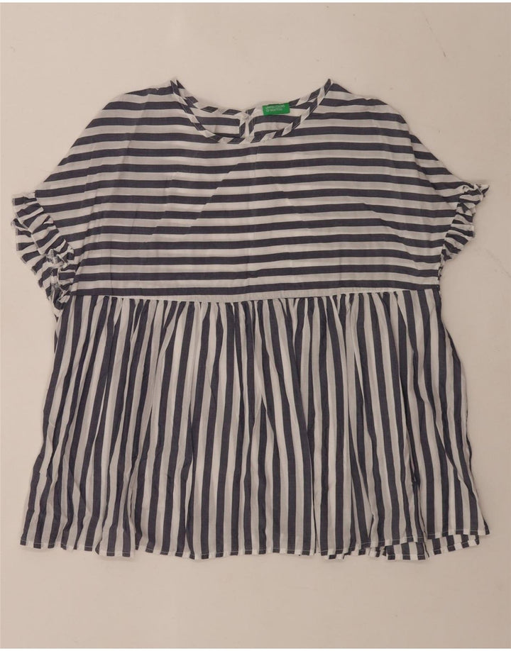 Benetton Damen-Blusenoberteil in Übergröße, UK-Größe 44, groß, blau gestreift, Lyocell