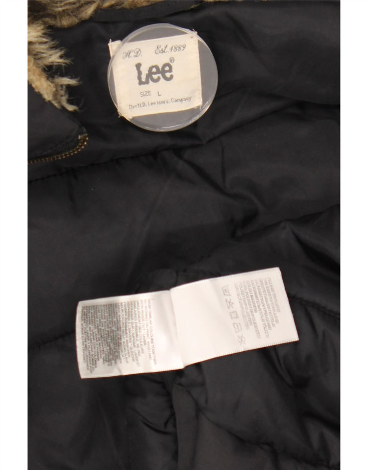 LEE Wattierte Damenjacke mit Kapuze, UK 16, Größe L, Schwarz, Polyester