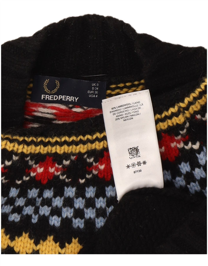 Fred Perry Damen-Pullover mit Rollkragen, Größe S, Schwarz, Fair Isle