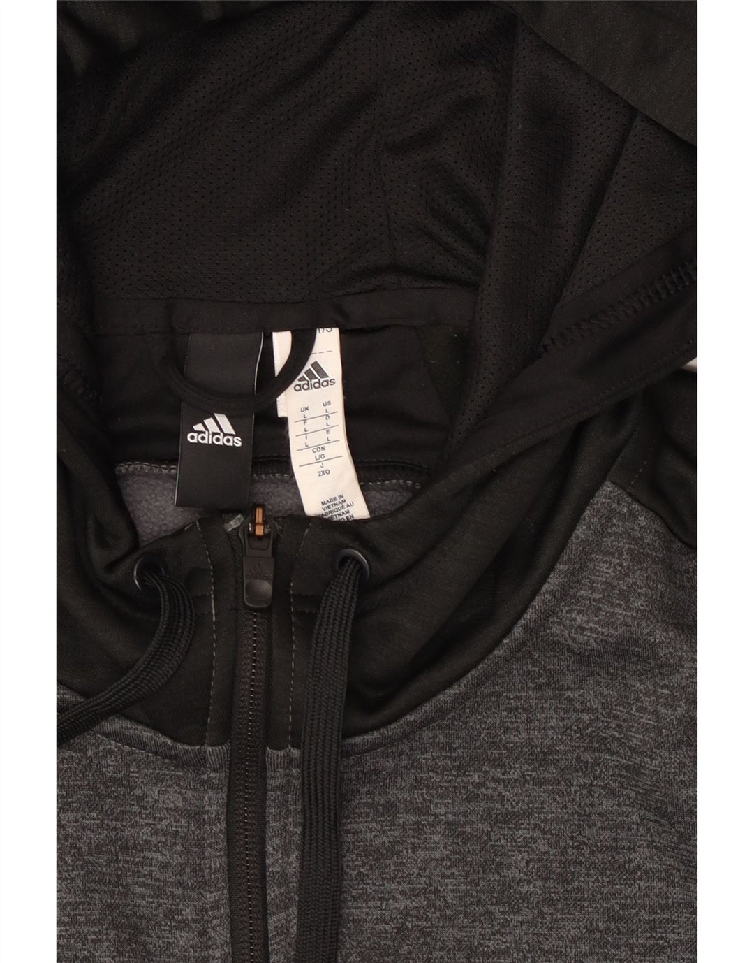 Adidas Herren-Kapuzenpullover mit Reißverschluss, groß, graues Colourblock-Polyester