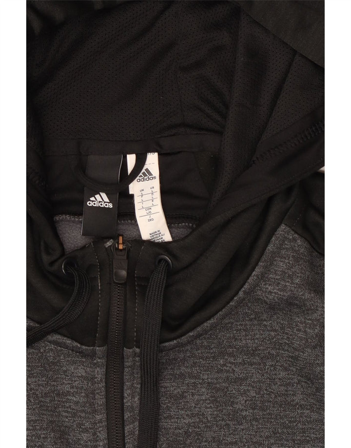Adidas Herren-Kapuzenpullover mit Reißverschluss, groß, graues Colourblock-Polyester