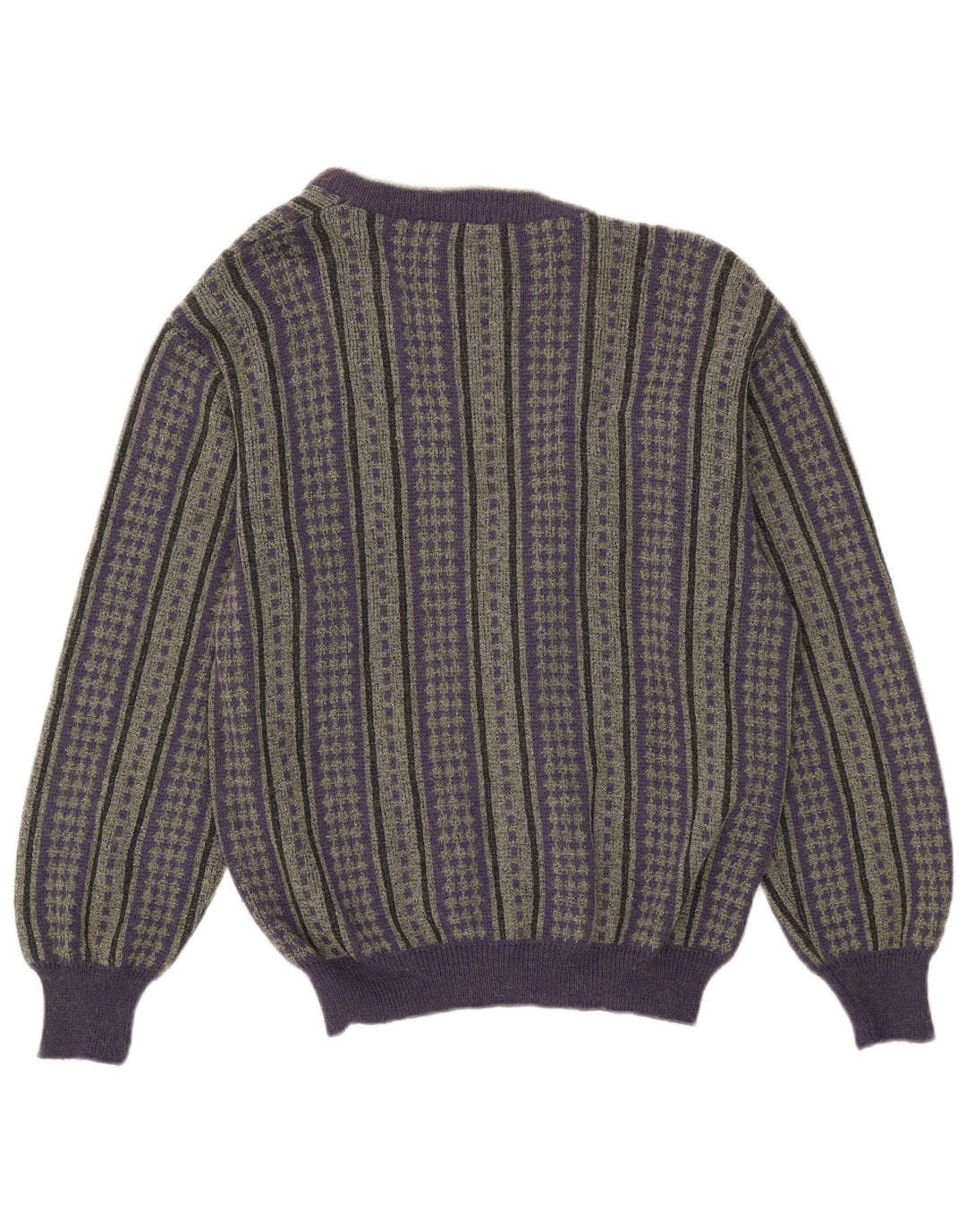 Vintage Herren Cardigan Pullover IT 50 Mittellila gestreift Wolle