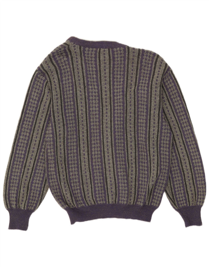Vintage Herren Cardigan Pullover IT 50 Mittellila gestreift Wolle