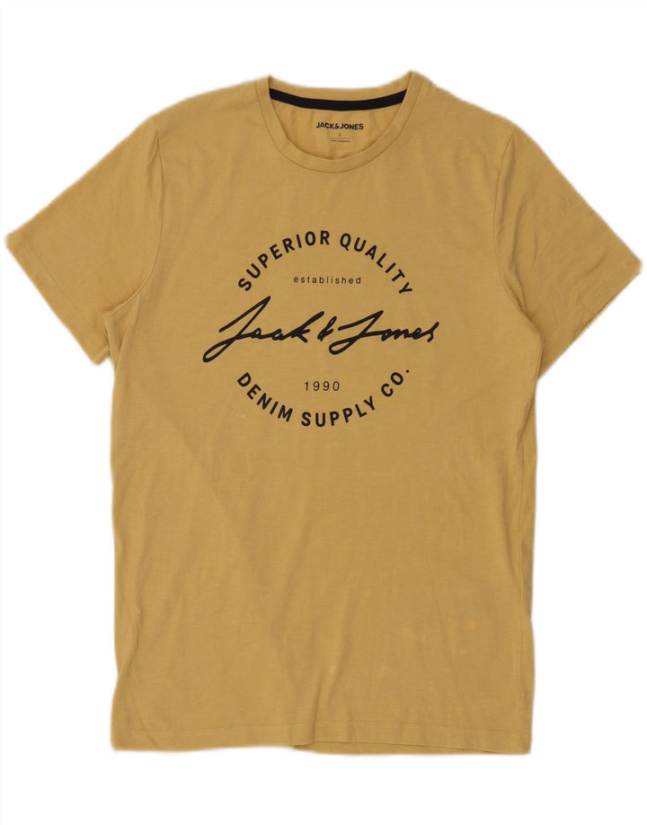 JACK & JONES Herren Denizen Graphic T-Shirt Top Small Gelb Baumwolle