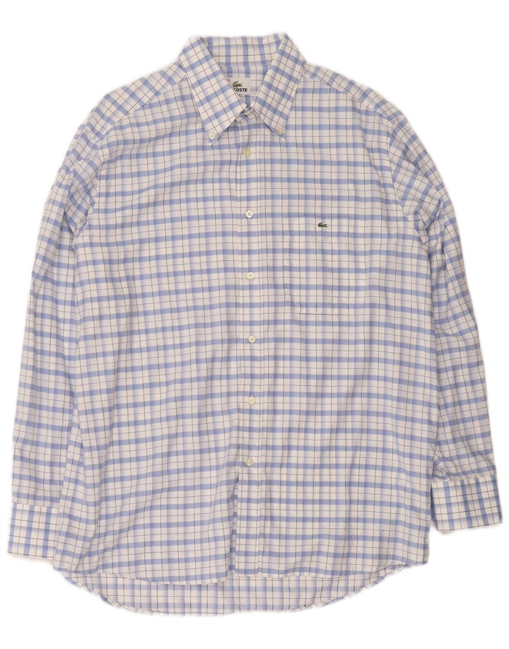 Lacoste Herrenhemd Größe 44 XL blau karierte Baumwolle