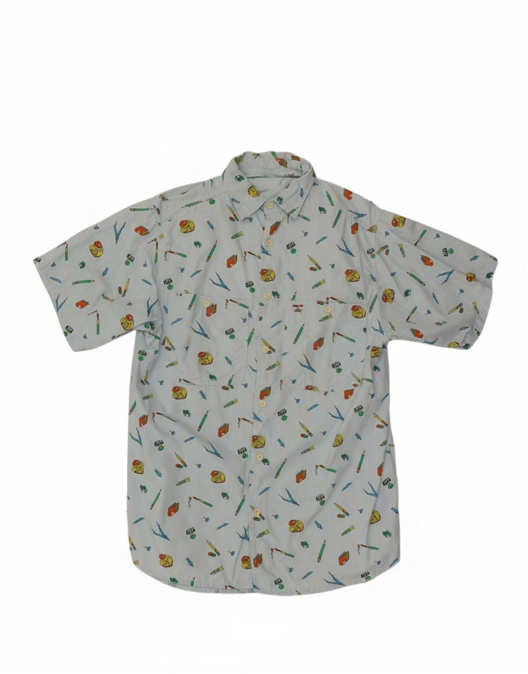 VINTAGE Mens Abstract Pattern Short Sleeve Shirt Medium Blue