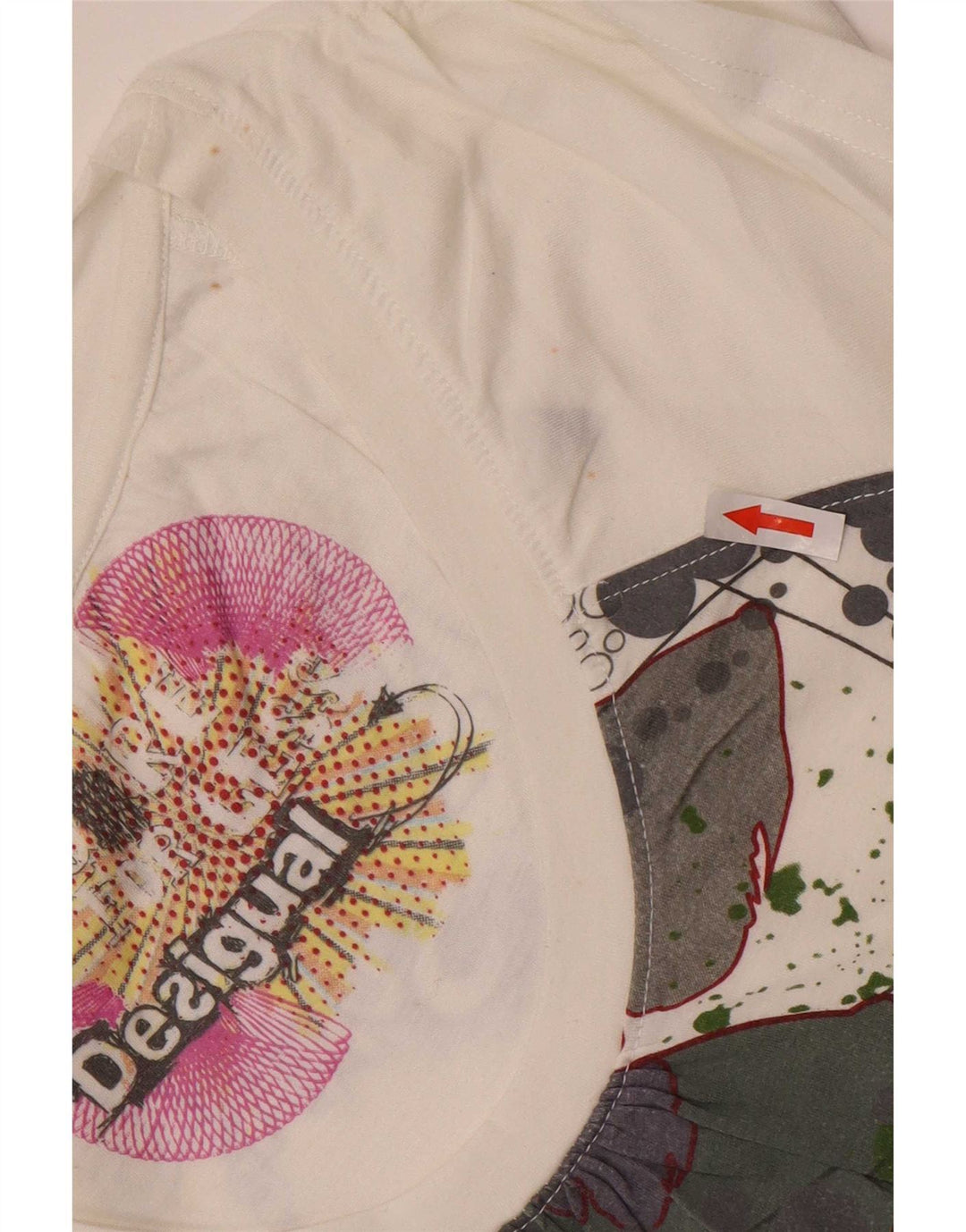 Desigual Damen Grafik-T-Shirt-Oberteil UK 12 Mittelweißes Polyester