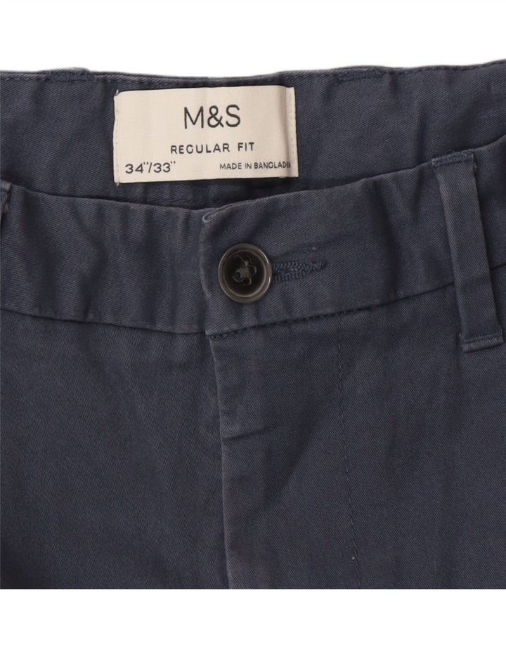 Marks & Spencer Herren-Chinohose mit normaler Passform, W34, L32, Blau, Baumwolle