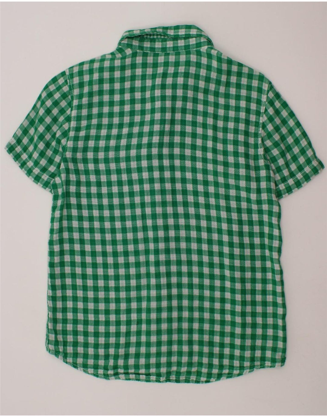 BENETTON Kurzarmhemd für Jungen, 10–11 Jahre, grüner Gingham-Karomuster
