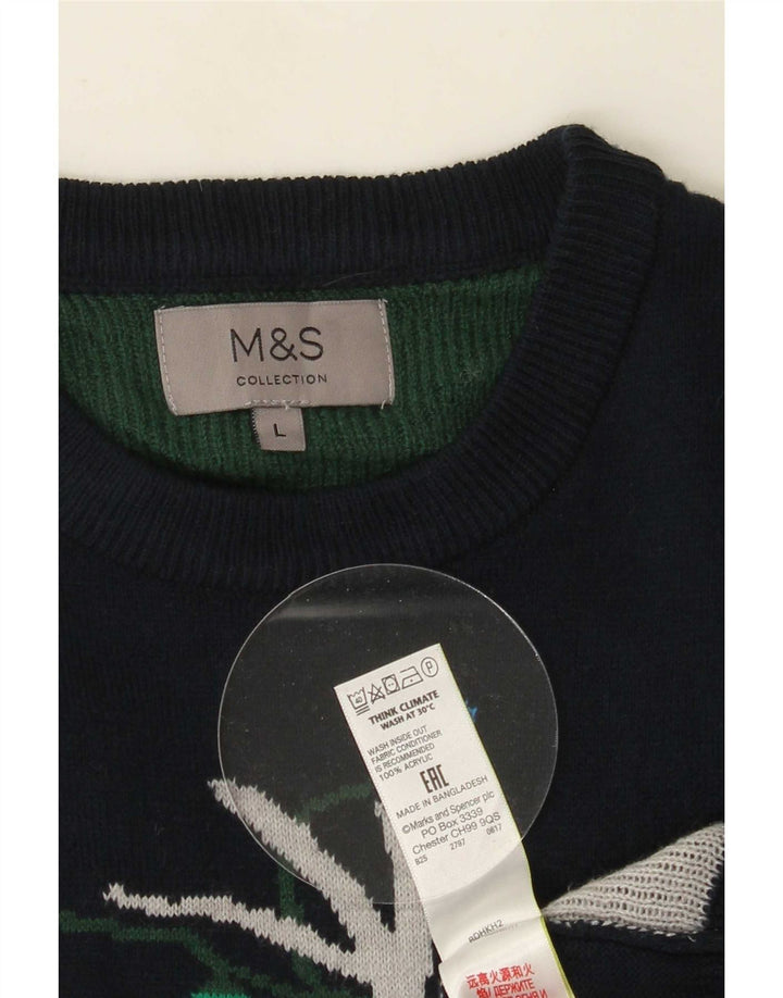 Marks & Spencer Herren-Pullover mit Rundhalsausschnitt, Größe L, Marineblau, Weihnachten
