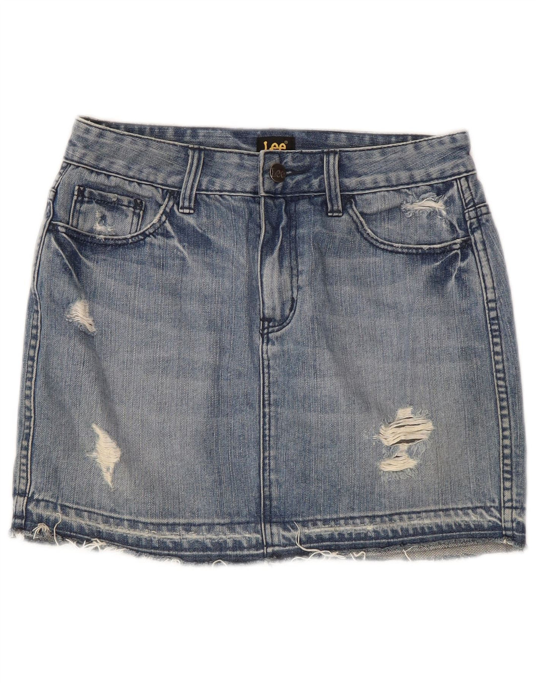 Lee Damen Jeansrock im Distressed-Look, US 7 Medium W28, blaue Baumwolle