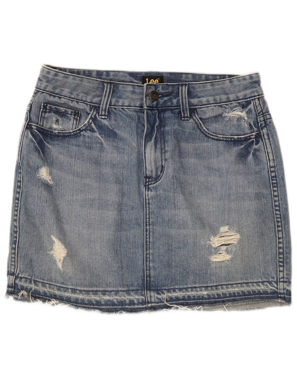 Lee Damen Jeansrock im Distressed-Look, US 7 Medium W28, blaue Baumwolle
